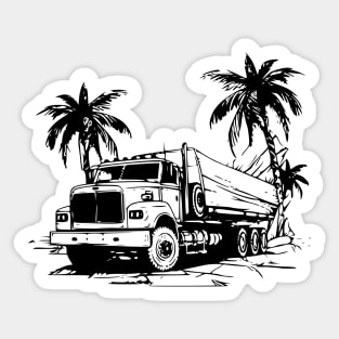 black and white heavy truck vintage - palm tree Sticker